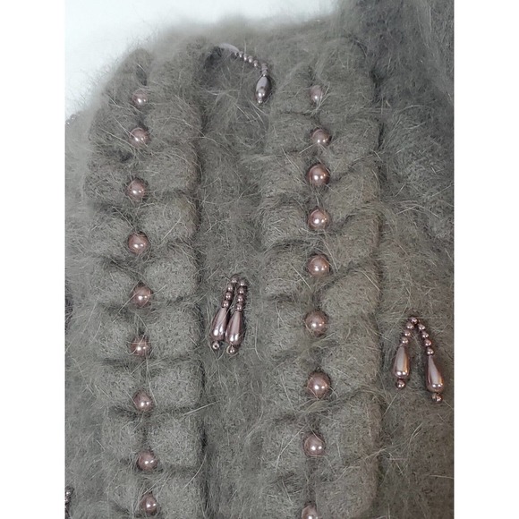 Connie A. Lee Angora Button Down Sweater Coat Jacket Gray Lavender Beading M/L - Picture 3 of 12